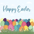 Easter illustration with flowers, Easter eggs, flowers, nature